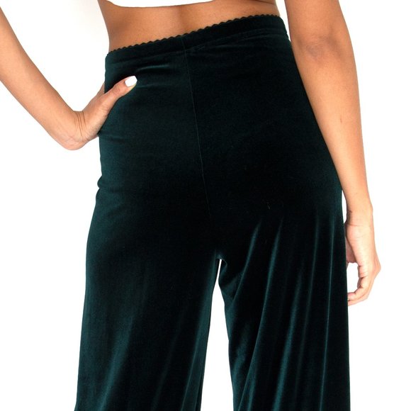 Wide Leg Stretch Velvet Pant - Hunter Green - Picture 7 of 9